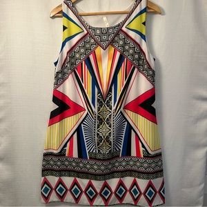 Point Bright Print Sleeveless Shift Dress Size Large